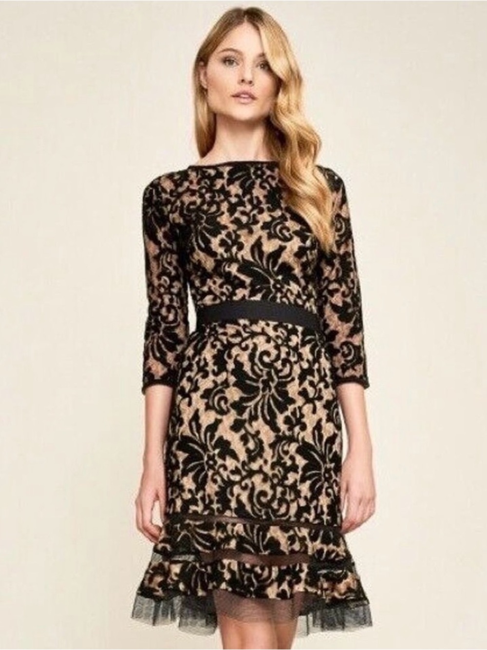 Tadashi Shoji Lace Overlay Dress Size 6 Belted